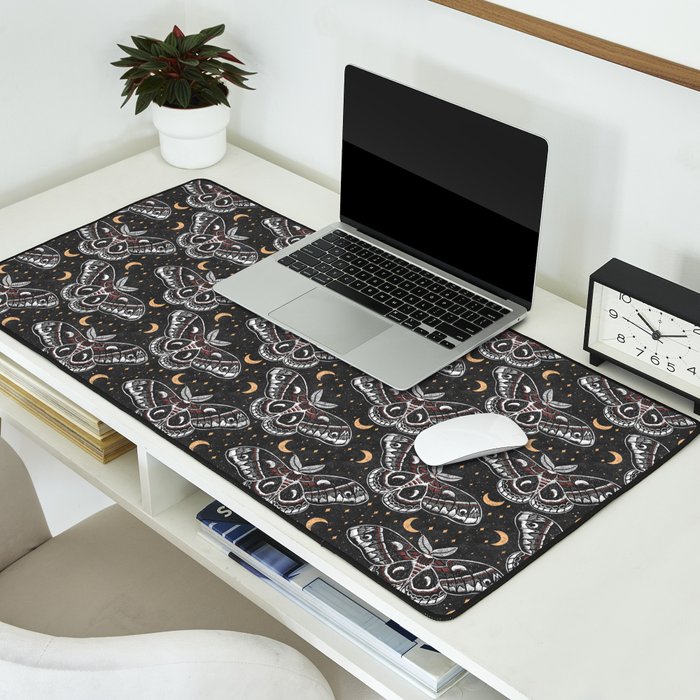 Celestial Cecropia - Black red & gold Desk Mat Gallery Image 2