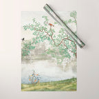 Chinoiserie Cherry Blossom Pagoda Zen Garden Landscape Wrapping Paper Gallery Image 1