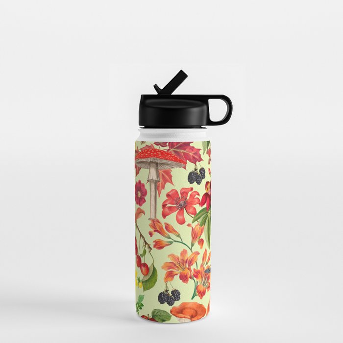Autumns Delight Botanical Pattern With Birds On Green Water Bottle Gallery Image 1