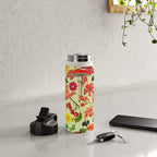 Autumns Delight Botanical Pattern With Birds On Green Water Bottle Gallery Image 4