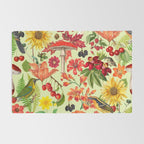 Autumns Delight Botanical Pattern With Birds On Green Rug Gallery Image 2
