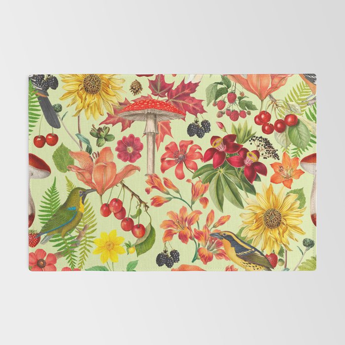 Autumns Delight Botanical Pattern With Birds On Green Rug Gallery Image 2