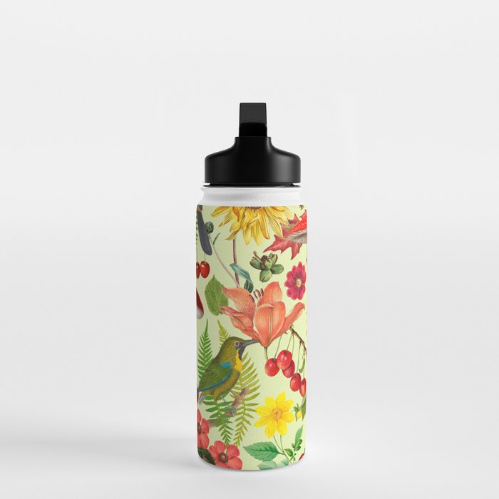 Autumns Delight Botanical Pattern With Birds On Green Water Bottle Gallery Image 3