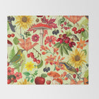 Autumns Delight Botanical Pattern With Birds On Green Throw Blanket Gallery Image 2