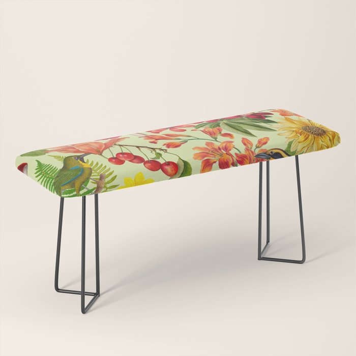 Autumns Delight Botanical Pattern With Birds On Green Bench Gallery Image 1