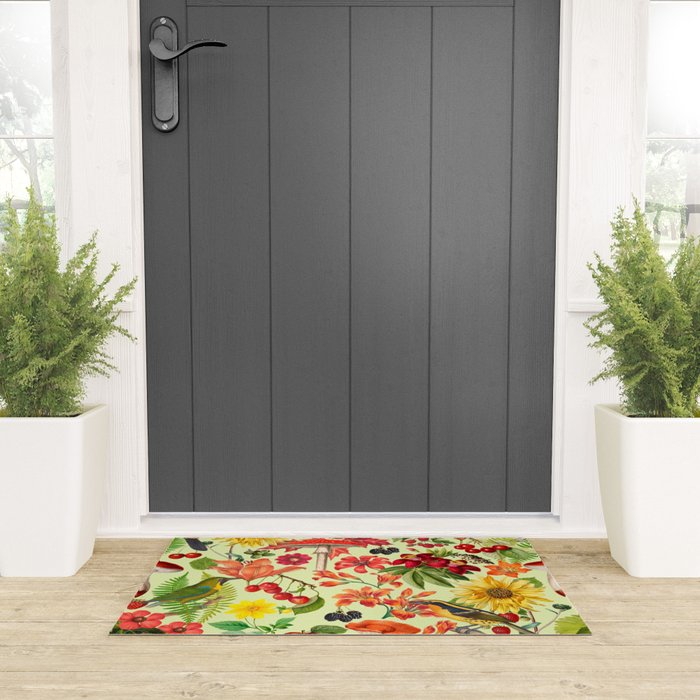 Autumns Delight Botanical Pattern With Birds On Green Welcome Mat Gallery Image 3