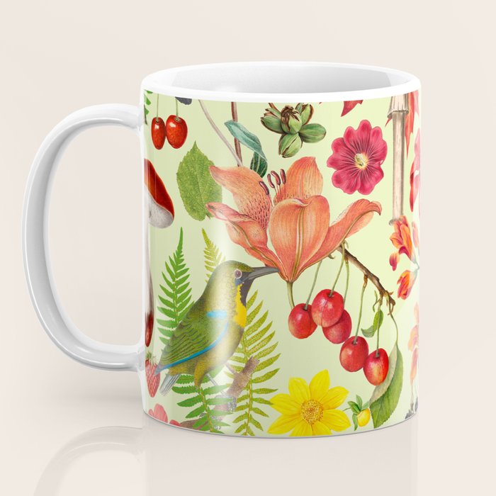 Autumns Delight Botanical Pattern With Birds On Green Coffee Mug Gallery Image 3