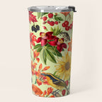Autumns Delight Botanical Pattern With Birds On Green Travel Mug Gallery Image 2