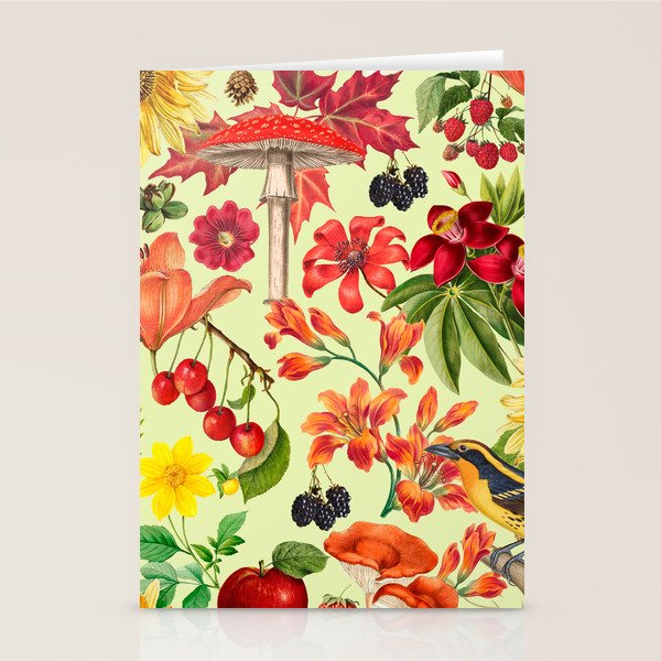 Autumns Delight Botanical Pattern With Birds On Green Stationery Card Gallery Image 2