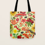 Autumns Delight Botanical Pattern With Birds On Green Tote Bag Gallery Image 1