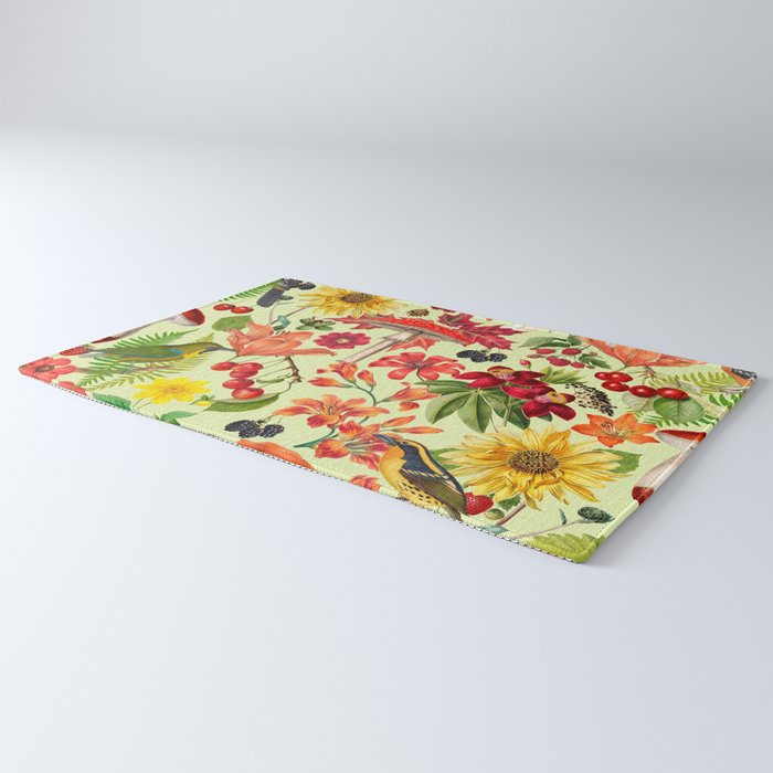 Autumns Delight Botanical Pattern With Birds On Green Rug Gallery Image 3