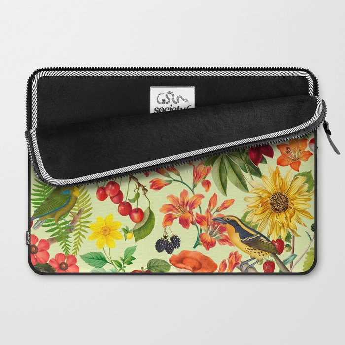 Autumns Delight Botanical Pattern With Birds On Green Laptop Sleeve Gallery Image 2
