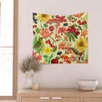 Autumns Delight Botanical Pattern With Birds On Green Wall Tapestry Gallery Image 2