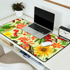 Autumns Delight Botanical Pattern With Birds On Green Desk Mat Gallery Image 2