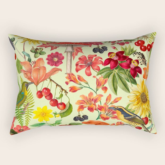 Autumns Delight Botanical Pattern With Birds On Green Rectangular Pillow Gallery Image 2