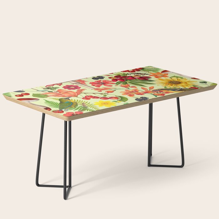 Autumns Delight Botanical Pattern With Birds On Green Coffee Table Gallery Image 1