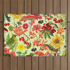 Autumns Delight Botanical Pattern With Birds On Green Outdoor Rug Gallery Image 1
