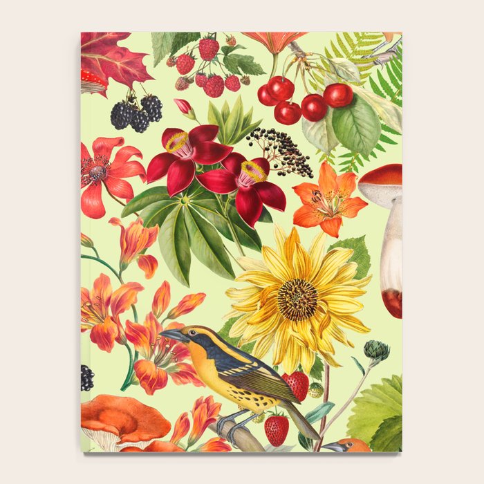 Autumns Delight Botanical Pattern With Birds On Green Notebook Gallery Image 4
