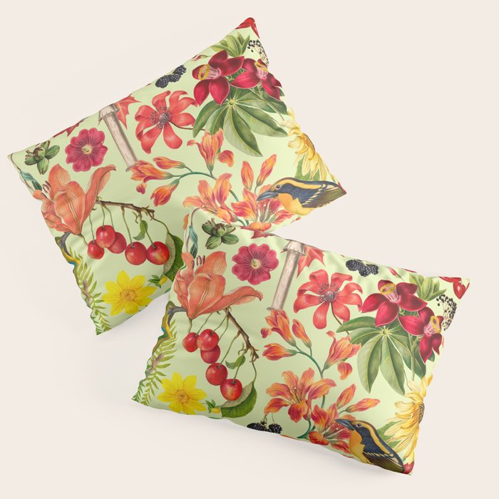 Autumns Delight Botanical Pattern With Birds On Green Pillow Sham Gallery Image 3
