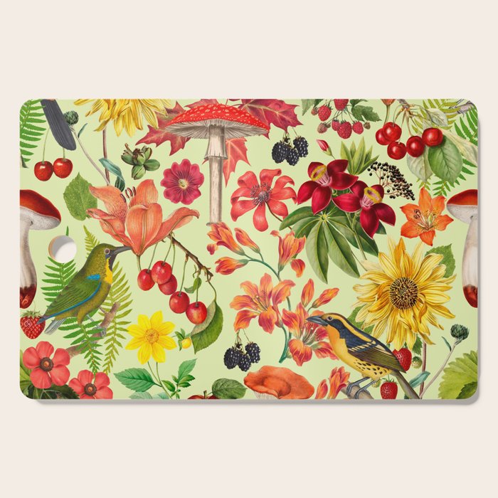 Autumns Delight Botanical Pattern With Birds On Green Cutting Board Gallery Image 1
