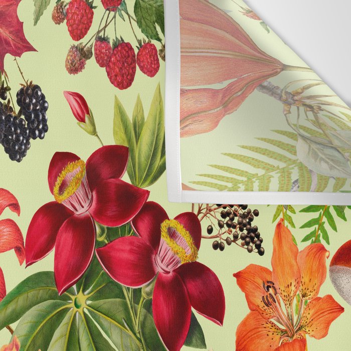 Autumns Delight Botanical Pattern With Birds On Green Wall Tapestry Gallery Image 3