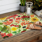 Autumns Delight Botanical Pattern With Birds On Green Outdoor Rug Gallery Image 2