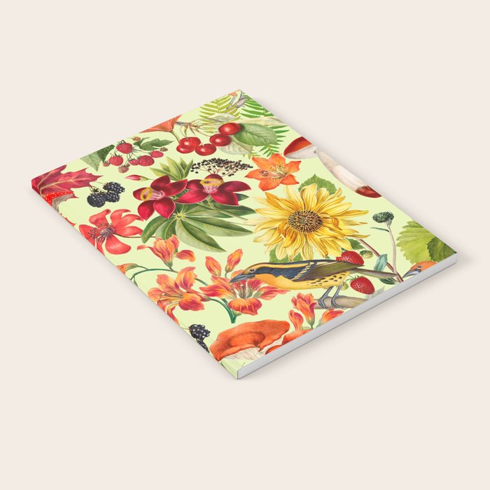 Autumns Delight Botanical Pattern With Birds On Green Notebook Gallery Image 1