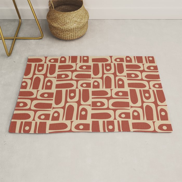 Mid Century Modern Piquet Abstract Multi Pattern in Mid Mod Rust and Beige Rug Gallery Image 1