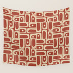 Mid Century Modern Piquet Abstract Multi Pattern in Mid Mod Rust and Beige Wall Tapestry Gallery Image 4