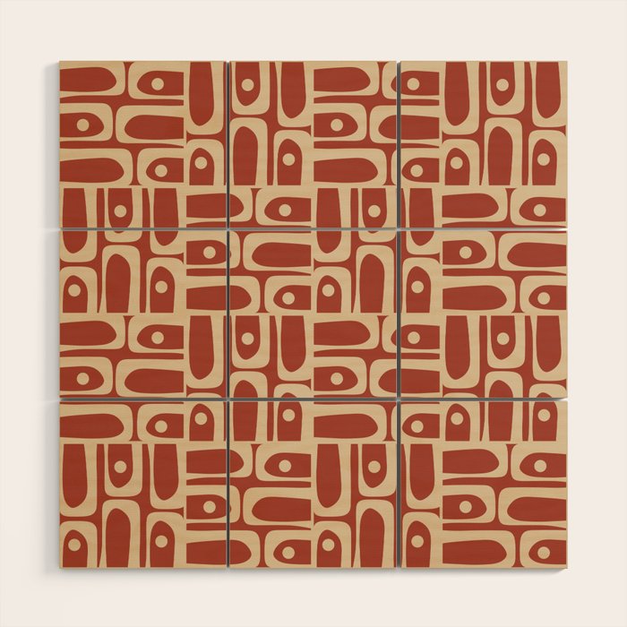 Mid Century Modern Piquet Abstract Multi Pattern in Mid Mod Rust and Beige Wood Wall Art Gallery Image 1