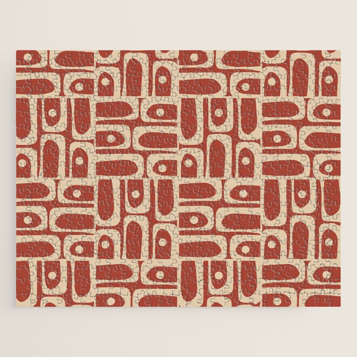 Mid Century Modern Piquet Abstract Multi Pattern in Mid Mod Rust and Beige Jigsaw Puzzle Gallery Image 1