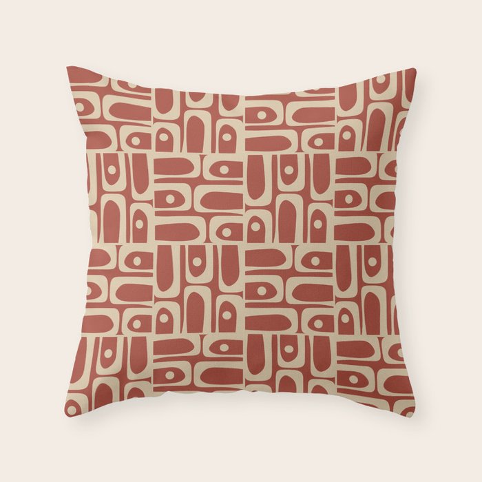 Mid Century Modern Piquet Abstract Multi Pattern in Mid Mod Rust and Beige Throw Pillow Gallery Image 6