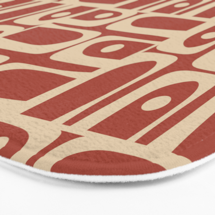 Mid Century Modern Piquet Abstract Multi Pattern in Mid Mod Rust and Beige Bath Mat Gallery Image 3