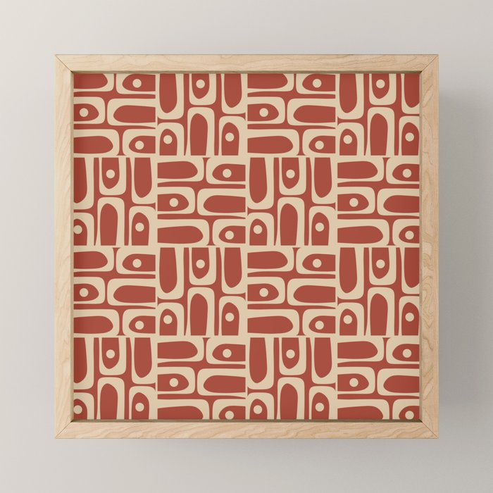 Mid Century Modern Piquet Abstract Multi Pattern in Mid Mod Rust and Beige Mini Art Print Gallery Image 1
