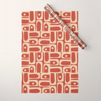 Mid Century Modern Piquet Abstract Multi Pattern in Mid Mod Rust and Beige Wrapping Paper Gallery Image 1