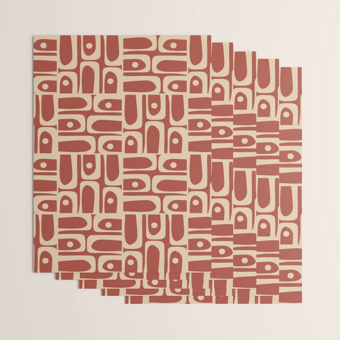 Mid Century Modern Piquet Abstract Multi Pattern in Mid Mod Rust and Beige Wrapping Paper Gallery Image 3