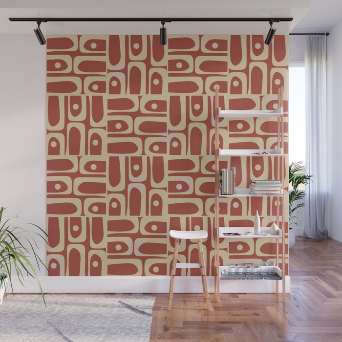 Mid Century Modern Piquet Abstract Multi Pattern in Mid Mod Rust and Beige Wall Mural Gallery Image 1