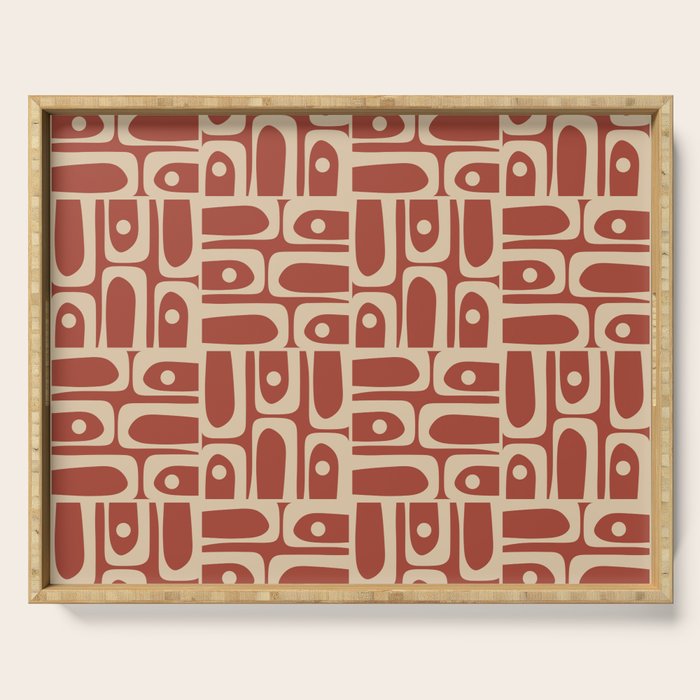Mid Century Modern Piquet Abstract Multi Pattern in Mid Mod Rust and Beige Serving Tray Gallery Image 1