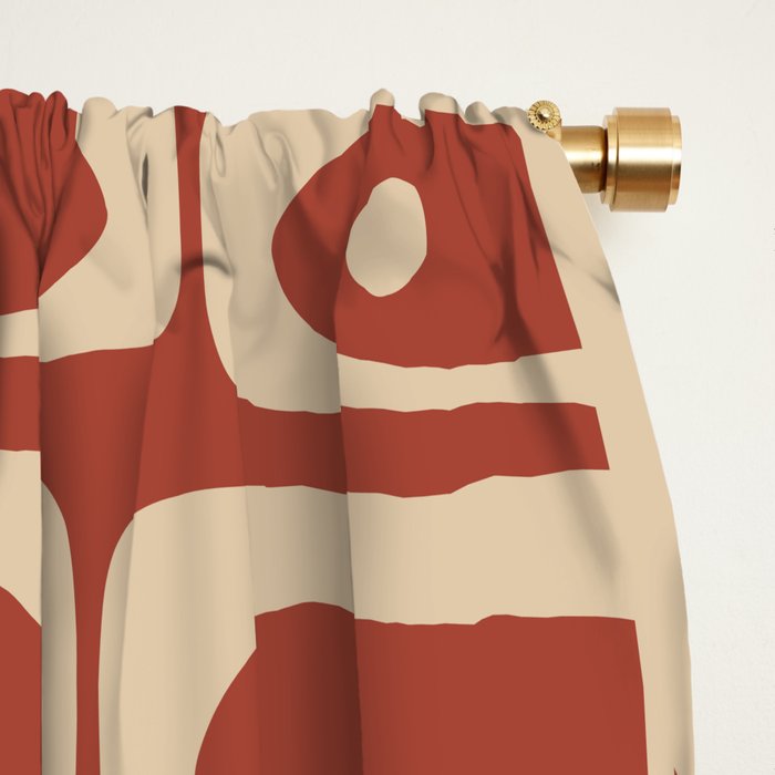 Mid Century Modern Piquet Abstract Multi Pattern in Mid Mod Rust and Beige Window Curtain Gallery Image 2
