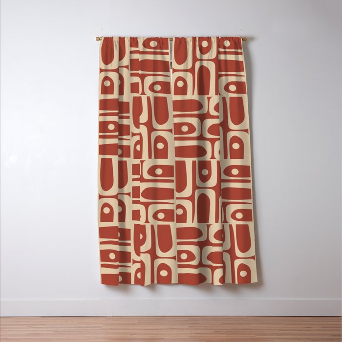 Mid Century Modern Piquet Abstract Multi Pattern in Mid Mod Rust and Beige Window Curtain Gallery Image 3