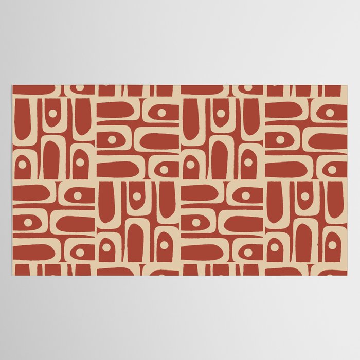 Mid Century Modern Piquet Abstract Multi Pattern in Mid Mod Rust and Beige Tablecloth Gallery Image 2