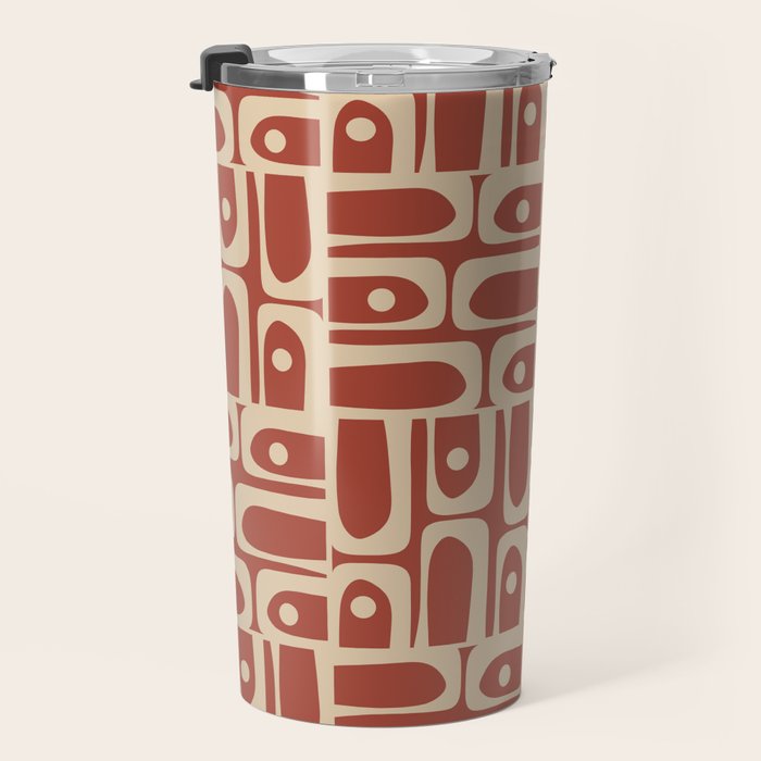 Mid Century Modern Piquet Abstract Multi Pattern in Mid Mod Rust and Beige Travel Mug Gallery Image 3