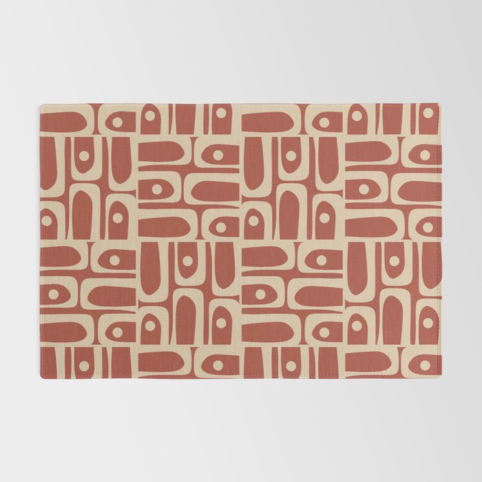 Mid Century Modern Piquet Abstract Multi Pattern in Mid Mod Rust and Beige Rug Gallery Image 2