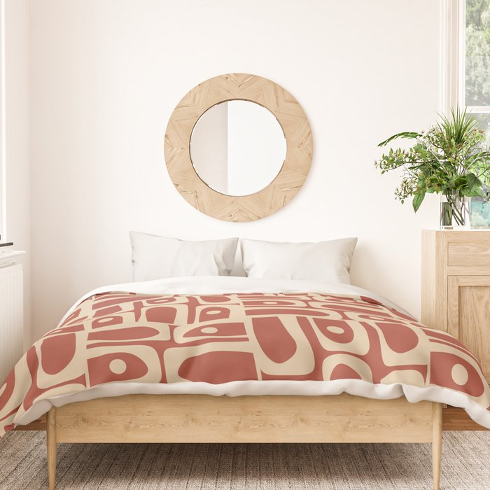 Mid Century Modern Piquet Abstract Multi Pattern in Mid Mod Rust and Beige Duvet Cover Gallery Image 3