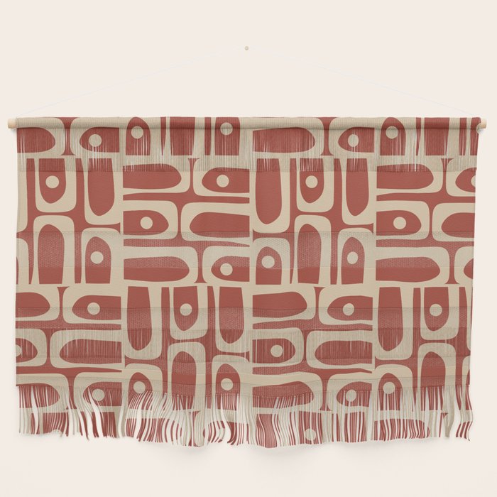 Mid Century Modern Piquet Abstract Multi Pattern in Mid Mod Rust and Beige Wall Hanging Gallery Image 1