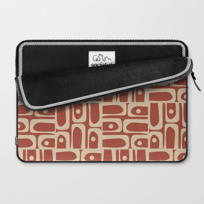 Mid Century Modern Piquet Abstract Multi Pattern in Mid Mod Rust and Beige Laptop Sleeve Gallery Image 2
