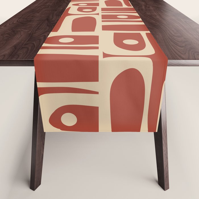 Mid Century Modern Piquet Abstract Multi Pattern in Mid Mod Rust and Beige Table Runner Gallery Image 1