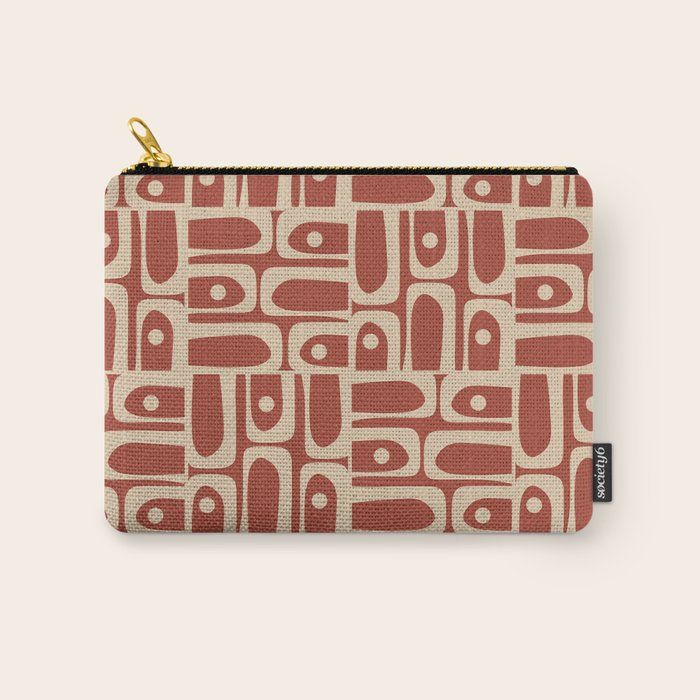 Mid Century Modern Piquet Abstract Multi Pattern in Mid Mod Rust and Beige Carry All Pouch Gallery Image 1