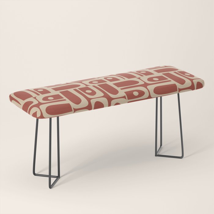 Mid Century Modern Piquet Abstract Multi Pattern in Mid Mod Rust and Beige Bench Gallery Image 1