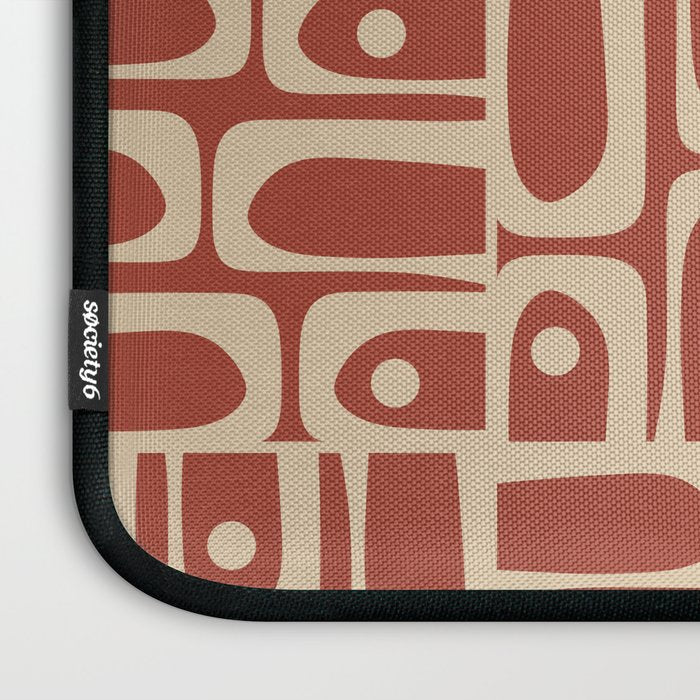 Mid Century Modern Piquet Abstract Multi Pattern in Mid Mod Rust and Beige Laptop Sleeve Gallery Image 3